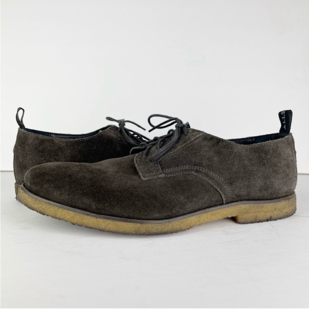 All Saints Leigh Dark Brown Suede Leather Lace Up Casual Shoes Oxford Derby